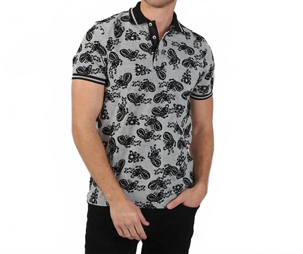 NEW EIGHT X paisley flocking polo in grey